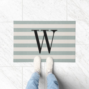 Blue Stripes Monogram Modern Farmhouse Doormat