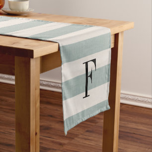 Blue Stripes Monogram   Modern Farmhouse Short Table Runner
