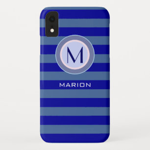 blue stripes monogrammed iPhone XR case