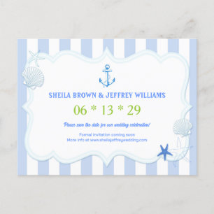 Blue Stripes Nautical Wedding Save the Date Announcement Postcard