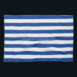 Blue Stripes on any Colour with Custom Text Kitchen Towel<br><div class="desc">Horizontal stripes against white. White lines can be recolored - feel free to play with the background colour to create new effects! Your own text/name can easily be modified in all ways.</div>