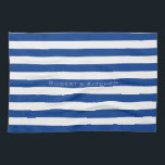 Blue Stripes on any Colour with Custom Text Kitchen Towel<br><div class="desc">Horizontal stripes against white. White lines can be recolored - feel free to play with the background colour to create new effects! Your own text/name can easily be modified in all ways.</div>