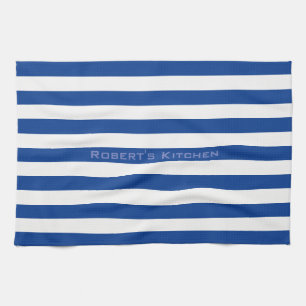 Blue Stripes on any Colour with Custom Text Kitchen Towel