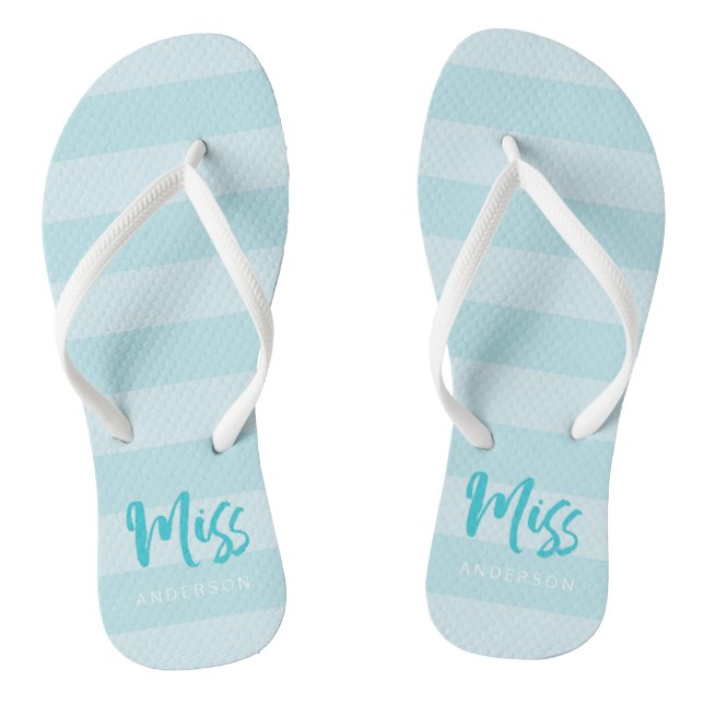 Blue Stripes Personalize with Name Miss Flip Flops (Footbed)