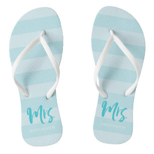 Blue Stripes Personalize with Name Mrs Flip Flops