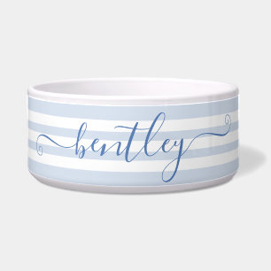 Blue Stripes Personalized Dog Water Bowl