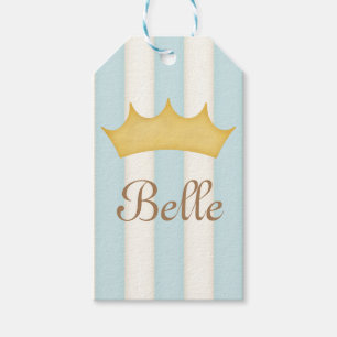 Blue Stripes Personalized Name Princess Crown Gift Tags