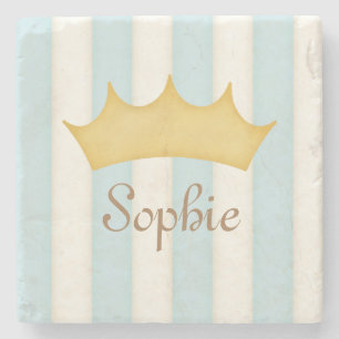 Blue Stripes Personalized Regal Prince or Princess Stone Coaster