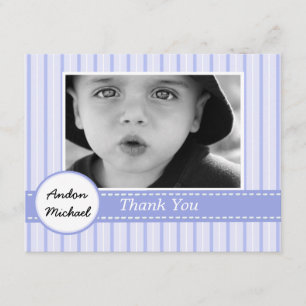 Blue Stripes Photo Flat Thank You Card