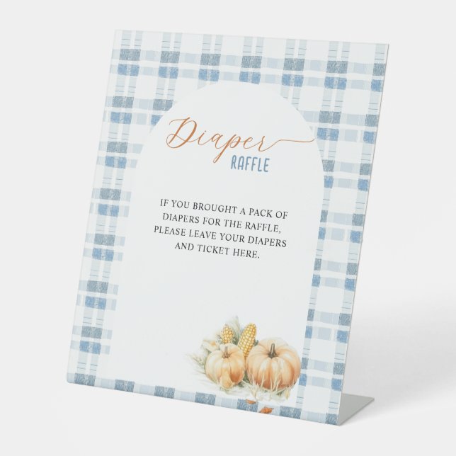 Blue Stripes Pumpkin Diaper Raffle Pedestal Sign (Front)
