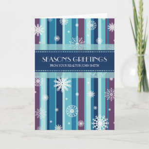 Blue Stripes Real Estate Season's Greetings Card