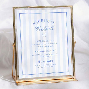 Blue Stripes Retro Bachelorette Cocktail Bar Sign