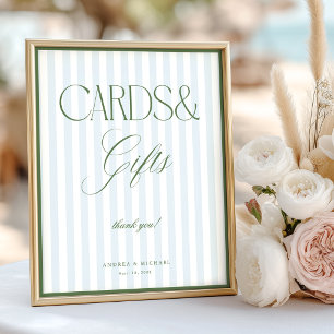 Blue Stripes Sage Green Cards & Gifts Wedding Sign