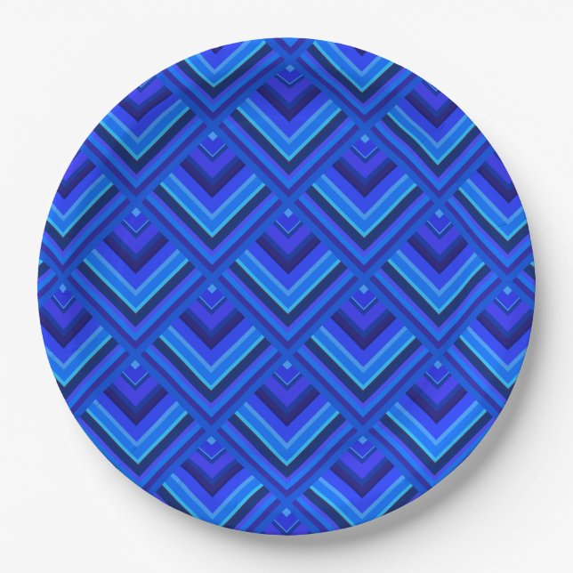 Blue stripes scale pattern paper plate (Front)