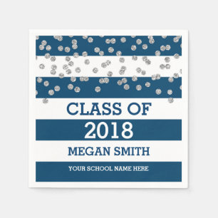 Blue Stripes Silver Dots Class of 2018 Graduation Napkin
