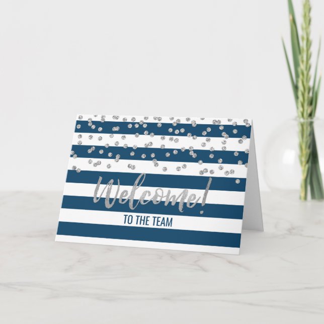 Blue Stripes Silver Employee Welcome to the Team Card (Front)