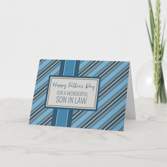 Blue Stripes Son in Law Happy Father's Day Card (Front)