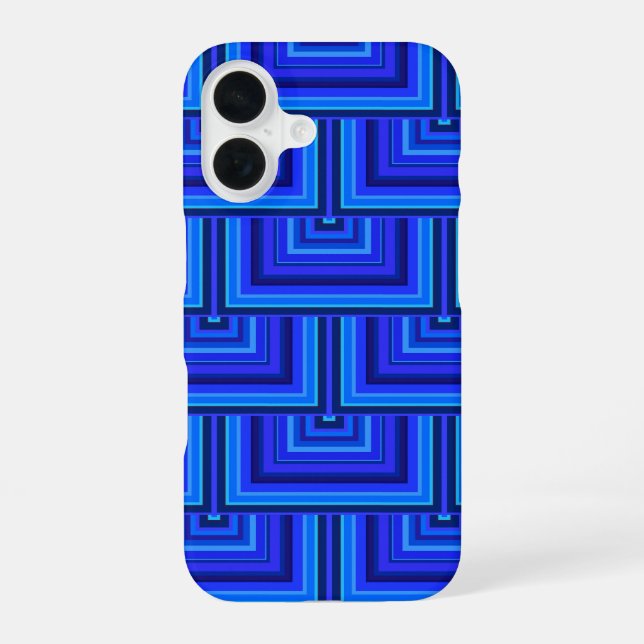 Blue stripes square scales pattern iPhone 16 case (Back)