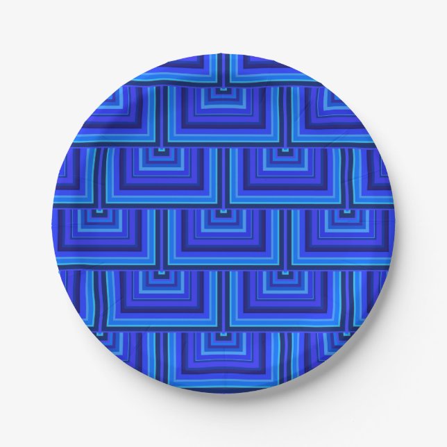 Blue stripes square scales pattern paper plate (Front)