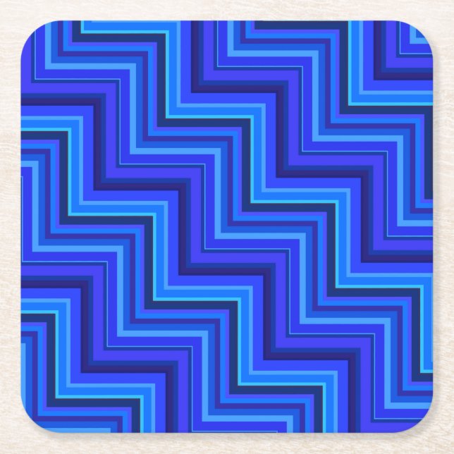 Blue stripes stairs pattern square paper coaster (Front)