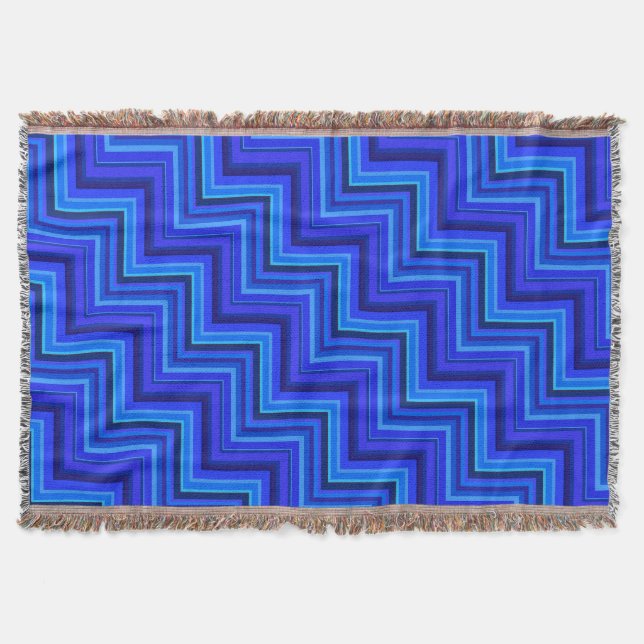 Blue stripes stairs pattern throw blanket (Front)