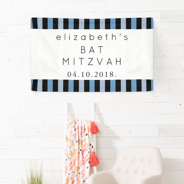 Blue Stripes, Striped Pattern, Lines, Bat Mitzvah Banner (Insitu)