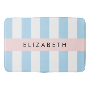 Blue Stripes, Striped Pattern, Lines, Your Name Bath Mat