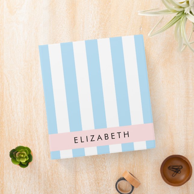 Blue Stripes, Striped Pattern, Lines, Your Name Binder (In Situ)
