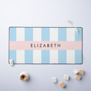 Blue Stripes, Striped Pattern, Lines, Your Name Desk Mat