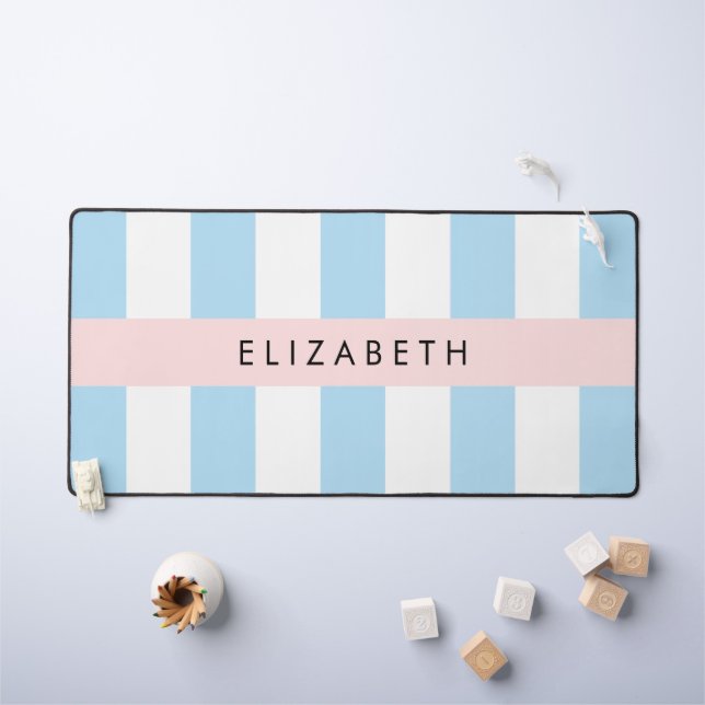 Blue Stripes, Striped Pattern, Lines, Your Name Desk Mat (Kids Table)