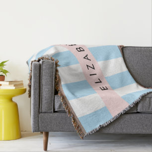 Blue Stripes, Striped Pattern, Lines, Your Name Throw Blanket