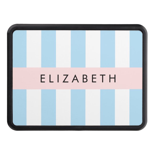 Blue Stripes, Striped Pattern, Lines, Your Name Trailer Hitch Cover (Front)