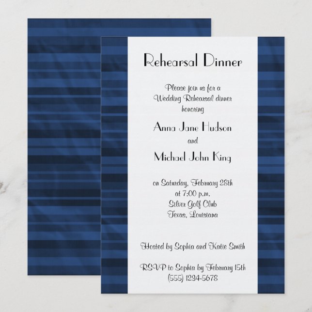 Blue Stripes, Striped Pattern, Rehearsal Dinner Invitation (Front/Back)
