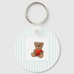 Blue Stripes - Teddy Bear with Valentine Heart Keychain