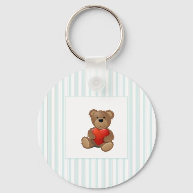Blue Stripes - Teddy Bear with Valentine Heart Keychain (Front)