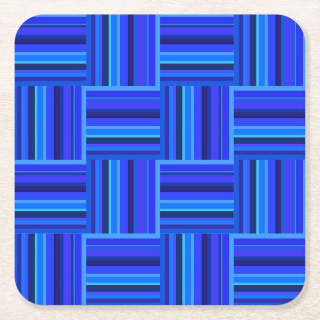 Blue stripes weave pattern square paper coaster (Front)