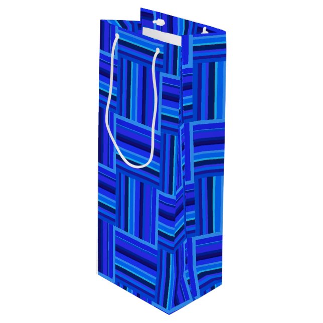 Blue stripes weave pattern wine gift bag (Front Angled)