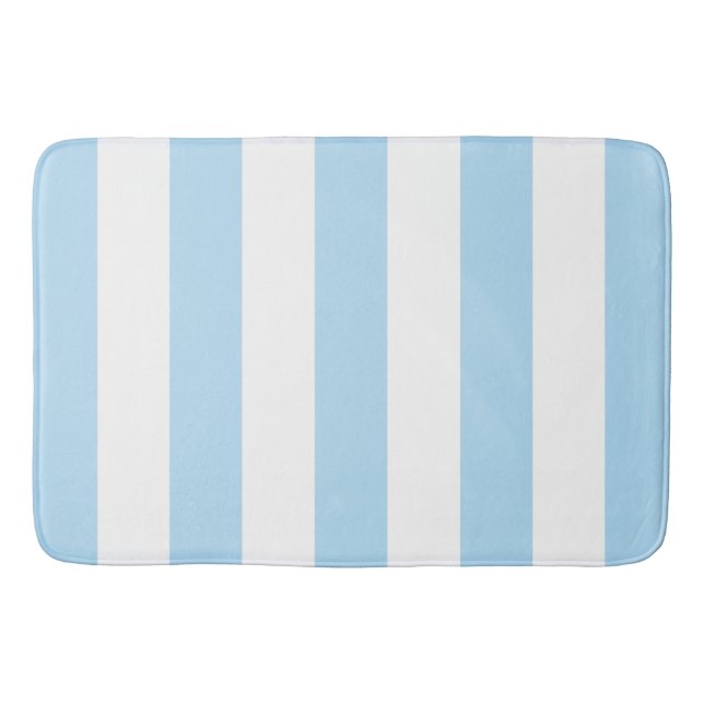 Blue Stripes, White Stripes, Striped Pattern Bath Mat (Front)