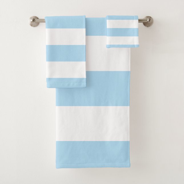 Blue Stripes, White Stripes, Striped Pattern Bath Towel Set (Insitu)