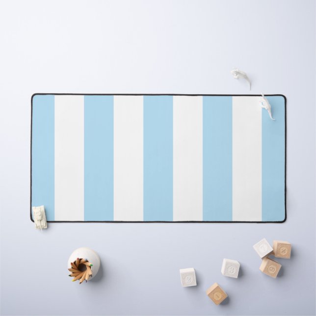 Blue Stripes, White Stripes, Striped Pattern Desk Mat (Kids Table)