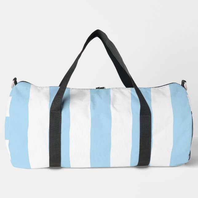 Blue Stripes, White Stripes, Striped Pattern Duffle Bag (Front)