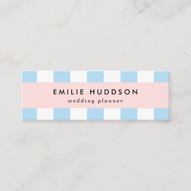 Blue Stripes, White Stripes, Striped Pattern Mini Business Card (Front)