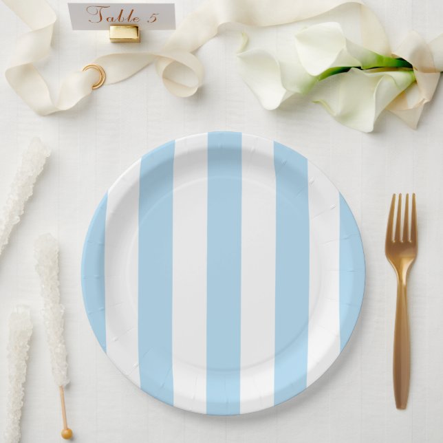 Blue Stripes, White Stripes, Striped Pattern Paper Plate (Wedding)