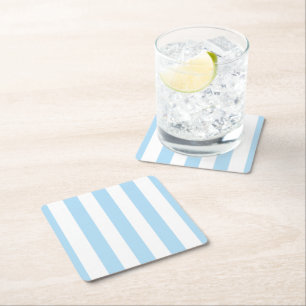 Blue Stripes, White Stripes, Striped Pattern Square Paper Coaster