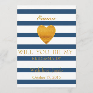 Blue Stripes Will You Be My Bridesmaid Invitation