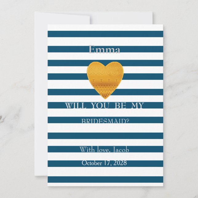 Blue Stripes Will You Be My Bridesmaid Invitation (Front)
