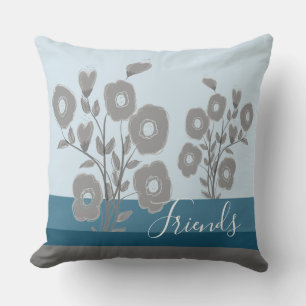 Blue Stripes With Grey Flowered Throw Pillow
