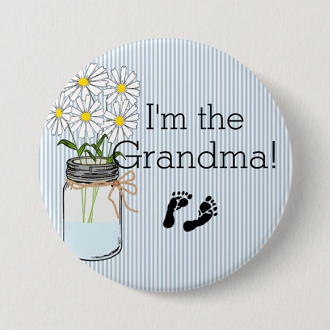 Blue Stripes with Mason Jar I'm The Grandma 3 Inch Round Button (Front)