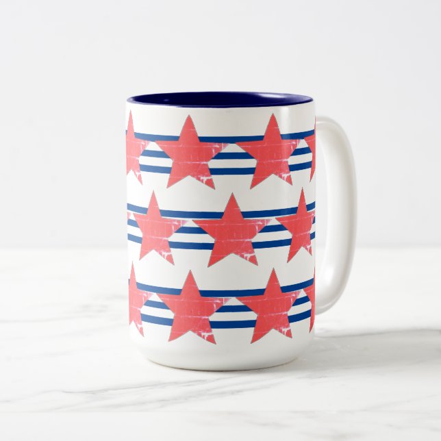 Blue Stripes with Red Stars Mug (Front Right)