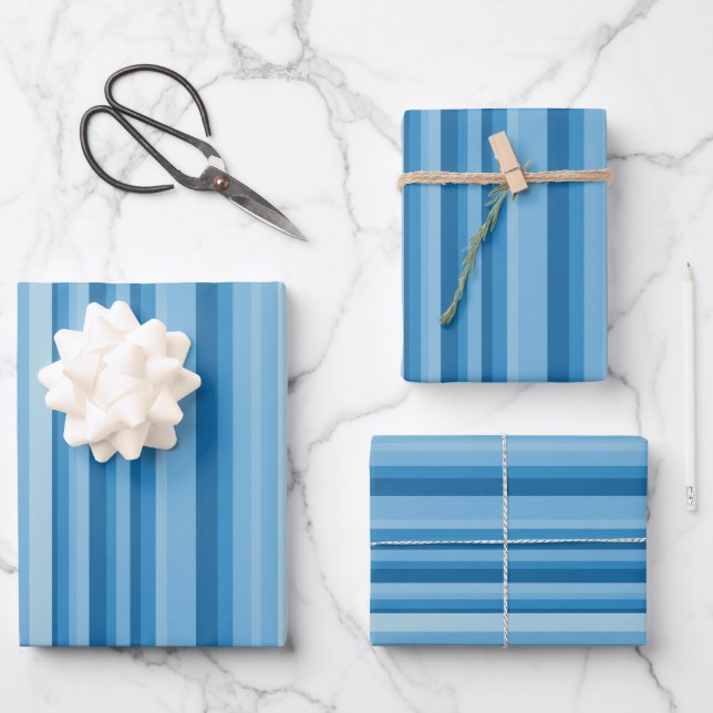 Blue Stripes  Wrapping Paper Sheet (Front)